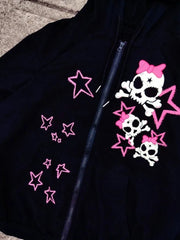 Y2K Retro Skull Oversized Zip Hoodie
