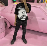 Hip Hop Cartoon Graphic Embroidery Oversized T-shirt