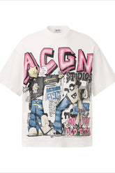 Urban Hip-hop Cartoon Print Loose Fit T-shirt