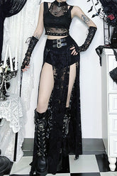 Gothic High Double Split Midi Skirt