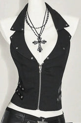 Street Gothic Solid Color Unique Halter Top