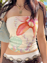 Bandeau Shell Pearl Print Slim Crop Top