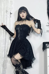 Dark Lace Patchwork High Waist Bandage Corset Gothic Mini Dress