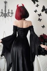 Gothic Velvet Bat Sleeve Dark Maxi Dress