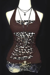 Leopard Splice Slim Halter Top