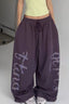 Ornate Script Drawstring Wide Pants