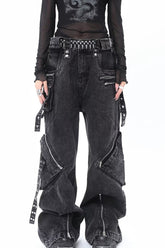 Street Multi-Pocket Loose Women's Denim Pants