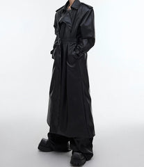 Waterproof Belted Leather Long Coat