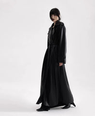 Long Black Soft Leather Long Coat
