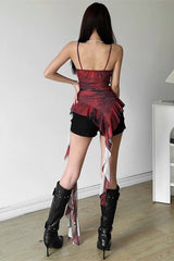 Gradient Ruffle Tassel Sling Sweet Retro Sexy Mini Dress