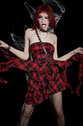 Halloween Sexy Red Black Plaid One Shoulder Dress
