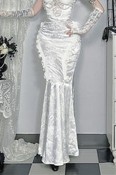 Lace Pearl Mermaid Midi Skirt