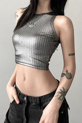 Metallic Vertical Stripe Slim Fit Crop Crop Top