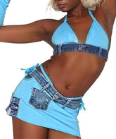 Y2K Patchwork Tie Up Low Waist Mini Skirt