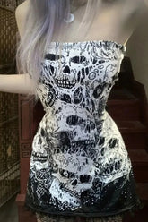 Punk Skull Print Patchwork Mini Dress