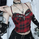 Plaid Sling Crop Corset