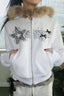 Vintage Star Print Fur Collar Hoodie