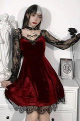 Lace Patchwork Long Sleeve Ruffled Mini Dress