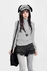 Grunge Striped Contrast Turtleneck Long-sleeve Knit Top