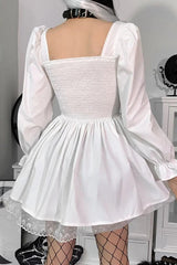 Lace Puff Sleeve Bandage Bodycon Mini Dress