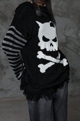 Y2K Skull Striped Knit Hoodie
