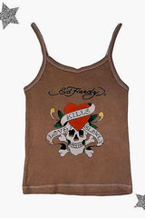 Vintage Skull Rose Print Cami