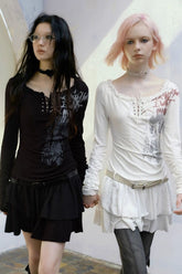 Printed Strappy Long Sleeve Punk Mini Dress