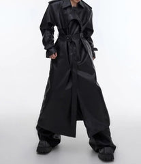 Waterproof Belted Leather Long Coat