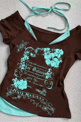 Y2K Unique Print Slim Fit Crop Top