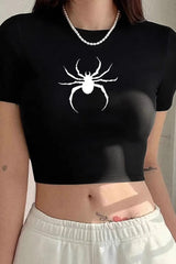 Gothic Spider Print Cropped T-Shirt