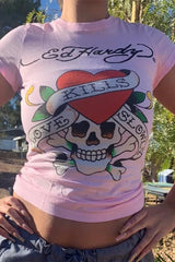 Vintage Skull Rose Print T-shirt
