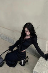 Black Y2k Chic Korean Fashion Long Sleeve Women's Cardigan Sweater