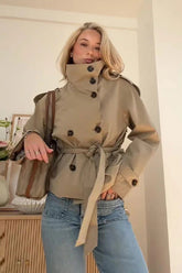 Chic Stand Collar Cropped Trench Coat