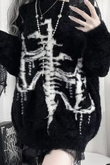 Y2K Harajuku Dark Print Off Shoulder Knit Sweater