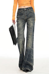 Hand Embroidered Ruch Flare Denim Pants