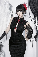 Dark Gothic Vintage Rhinestone Velvet Maxi Dress