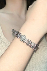 Silver Heart Rhinestone Strap Bracelet