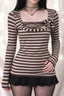 Striped Bow Lace Trim Top