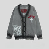 Oversize Cross Letter Jacquard Warm Street Cardigan Sweater