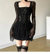 Retro Lace Ruffled Mini Dress