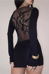 Sexy Dark Print Sheer Mesh Top