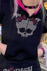 Gothic Skull Rhinestone Y2K Hoodie