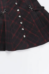 Goth Dark Plaid Short Sleeve Mini Dress