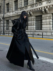 Long Belted Patent Leather Long Coat