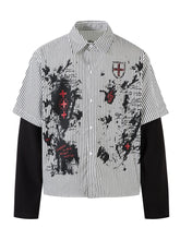 Fake Two-Piece Dark Stripe Long Sleeve Blouse