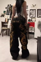 Trendy Heavy Duty Gold Print Wide Leg Pants