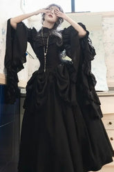 Gothic Light Lolita Long Flying Sleeve Vintage Blouse & Skirt Two Piece Set