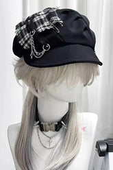 Y2K Subculture Punk Gothic Cross Checkered Sweet Cool Beret Hat