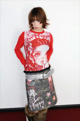 Y2K Anime Print Knit Top
