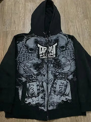Streetwear Skull Eye Print Black Pullover Hoodie